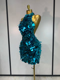 Women Sexy Halter Sequins Backless Mini Dress Luxury Birthday Evening Party Gowns Nightclub Singer Dancer Stage Outfit