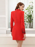 Two Piece Sets for Women Stand Collar Long Sleeve Spliced Diamonds Top High Wiast Mini Skirt Elegant Outfit Female
