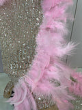 Women Sparkly Sequins Pink Feather Mesh Sleeveless Mermaid Maxi Dress Evening Party Birthday Night Club PromGown Sexy Stage Wear