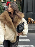 Vintage Faux Fur Trim Puffer Jacket Women Big Furry Collar Oversized Bubble Sleeve Warm Winter Coat Lady Winter Outerwear 2026