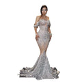 2026 Popular Bright Crystal Sequins Elegant Fishnet Dress, Off-the-shoulder Wedding Dress Women Dresses for Party and Wedding