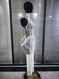 White Shining Rhinestones Women Sexy Off the Shoulder Mesh See Through Bodycon Long Dress Nightclub Party Performance Costumes