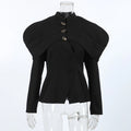 Black Luxurious Coat for Women V Neck Long Sleeve Patchwork Buttons Tunic Cape Style Short Jacket Female Autumn New