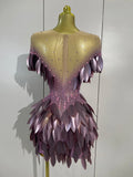 Women Birthday Evening Party Costume Luxury Sexy Mesh See Through Sparkly Diamonds Mini Dress Nightclub Stage Performance Outfit