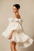Women's Spring Summer Off Shoulder Tiered Ruffle Flared Mini Dress Sweet Prom Party Wear 2026 Trendy Feminine Fashion Dress