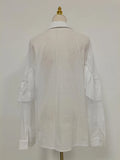 French Office Spliced Ruffled White Shirt for Women Lapel Long Sleeves Temperament Basics Shirts Female Autumn New