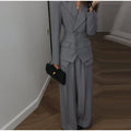 Women Solid Lapel Neck Top Pant Suit Set Elegant Full Sleeve Single Breasted Slim Coat Leg Loose Pants Suit Lady New Chic Sets
