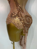 Sparkly Diamond Sequins Sexy Mesh See Through Bodycon Asymmetric Dress Women Nightclub Party Show Gogo Dancer Bar Stage Costume