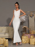Sexy Backless Diamond Chain Design Bandage Maxi Long Dress 2026 Women'S Sleeveless Bodycon Celebrity Dinner Party Gowns