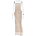 Solid Slimming Fashion Dresses for Women Strapless Sleeveless Patchwork Sequins Midi Split Dress Female Clothing