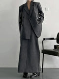 Temperament Two Piece Sets For Women Notched Collar Long Sleeve Spliced Button Blazer Straight Skirts Female New
