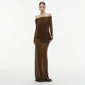 Sexy Sheer Mesh Maxi Dress for Women Slash Neck Long Sleeve High Waist Patchwork Folds Slimming Dresses Female New