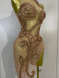 Luxury Sparkly Diamond Sequins Asymmetric Bodycon Mini Dress Women Sexy Mesh See Through Bar Nightclub Party Show Stage Costume