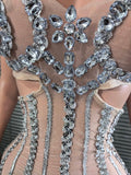 Shinning Sequins Women Sexy Halter Backless Mesh See Through Bodycon Long Dress Celebrate Nightclub Party Birthday Outfit