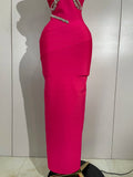 Elegant Sprkly Diamonds Sexy Halter  Sleeveless Maxi Long Bodycon Bandage Dress Women Luxury Birthday Eveing Party Club Dress