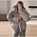 Women Hooded Stand Collar Cropped Puffer Jacket Zip Snap Button Loose Slim Short Quilted 2026 Casual Winter Warm Outerwear Coat