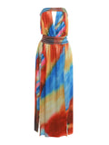 Colorful Print Dress Woman Sexy Wrap Chest Backless High Splits Summer Holiday Beach Party Elegant Style Long Bodycon