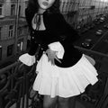 Hit Color Loose Mini Dresses for Women Square Neck Long Sleeve High Waist Temperament Dress Female Fashion