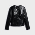 Casual Solid Pu Crocodile Grain Jacket Women Fashion Full Sleeve Stand Collar Loose Female Outwear 2026 Autumn Lady Coats Chic