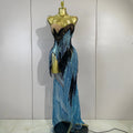 Sparkly Diamonds Tassel Long Dress Birthday Evening Party Sexy Strapless Side High Slit Mesh See Through Nightclub Stage Costume