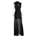 Sexy Spliced Sheer Mesh Fishtail Dresses for Women Stand Collar Sleeveless Patchwork Hollow Out Dress Female Trendy