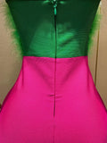 Fashion Strapless Green Feathers Bodycon Bandage Maxi Dress Off Shoulder Green Stripes  Evening Club Party Cocktail Birthday