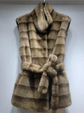 Street Vintage Spliced Lace Up Slimming Waistcoat for Women Stand Collar Sleeveless Fur Tank Top Female Winter Fashion Style