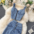 Women Denim Sets Sleeveless Strap Crop Top and Long Skirts Suits  Summer Jeans Streetwear Two 2 Piece Sets Outfits