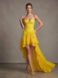 Fashion Yellow Pearl Bead Irregular Draped Dress Women Elegant Strapless High Waist Vestido Summer Lady Club Gowns