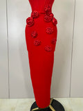 Newest Sexy Strapless Backless Red Flower Long Bandage Dress Women Celebirty Elegant Prom Evening Club Party Birthday Dresses