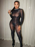 Jumpsuits Women Wholesale Sexy Bodycon Stretch See Through Tight Smooth Charming One Piece Club Outfits Drop Shopping