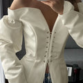 White Off-Shoulder Cardigan Women's Fashion Lace-Up Backless Sexy Shirt Top Elegant Luxury Party Chic Slim Female Top