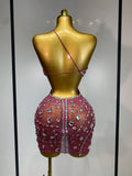 Sexy Sparkly Diamond Backless Short Dress 2025 Women Sleeveless Mesh See Through Evening Birthday Gown Singer Stage Outfit