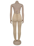 Peach Buttocks Backless Jumpsuit Women Plait Sexy Hollow Halter Bandage Ruched Y2K Party Club Street Workout Overalls