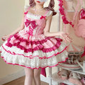 Olivegirl Lolita Dress Kawaii Sweet Bow Ruffled Slim Sleeveless Mini Princess Dresses Elegant Bow Flower Dresses Women Y2K JSK