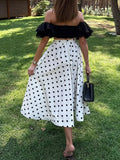 Beach Party Two Piece Set for Women Halter Neck Sleeveless Vest High Waist Polka Dot A Line Midi Skirt Suit Female