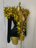 New Shiny Black Rhinestone Velvet Long Sleeve Bodysuit Women Evening Party Club Gala Hosts NightClub Bar Stage Costumes