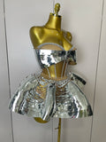 Sexy Stage Performance Costume Two Piece Set Silver Sequins Rhinestone Fancy Outfit Women Backless Shiny Birthday Party Dresses