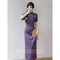 Olive Girl Purple Romantic Qipao for Garden Wedding 2026 Fairycore Photoshoot Everyday Wear S-XXL XS-3XL Plus Size Romantic Garden Party Editorial Not Costume Qipao Cheongsam Chinese Dress Chinese Heritage Fashion Women