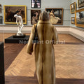 Runway Fashion Yellow Striped Maxi Long Faux Fur Coat Jacket Women Winter Brand Fluffy Fox Fur Overcoat Girls Outerwear