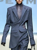 Solid Hollow Out Casual Irregular Blazers For Women Notched Collar Long Sleeve Spliced Button Temperament Blazer Female New
