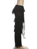 Street Hot Girl Style Pants for Women Low Waist Spliced ruffled Fashion Sheer Mesh Flared Trousers Female Autumn