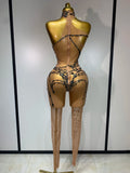 Sparkly Diamond Women Sexy Mesh Jumpsuit Nightclub Bar Party Show Gogo Dancer Clothing Drag Queen Outfit Stage Costume