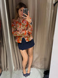 Women Floral Jacquard Contrasting Trim Blazer Lapel Collar Waist-cinching Single-breasted Jacket Autumn Lady Chic Coats 2026 New