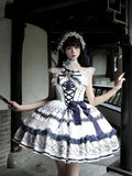 Olivegirl Lolita Dresses New Chinese Style Flower Print Lace Patchwork Sweet Bow Appliques Short Spaghetti Strap Dresses