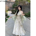 Olive Girl Flowing Sleeve Qipao for Ren Faire 2026 Garden Wedding Fairycore Photoshoot Everyday Wear S-XXL XS-3XL Plus Size Flowing Sleeve Romantic Cottagecore Garden Party Editorial Not Costume Qipao Cheongsam Chinese Dress Chinese Heritage Fashion Women