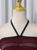 Colorblock Striped Holiday Long Dresses for Women Halter Sleeveless Slimming High Waist Backless Temperament Dress Female