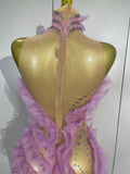 2026 Sparkly Rhinestone Ruffled Mesh See-Through Long Dress Women Birthday Eveing Party Sexy Photo Shoot Nightclub Stage Costume