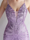Women Strap Party Maxi Dress Sexy V Neck Evening Dress Celebrity Purple Sequin Dress Long Prom Formal Occasion  Dress