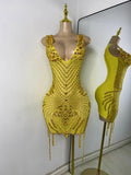 Luxury Rhinestones Mesh Short Dress Women Sexy Transparent Performance Stage Costume Black V Neck Nightclub Birthday Clothes